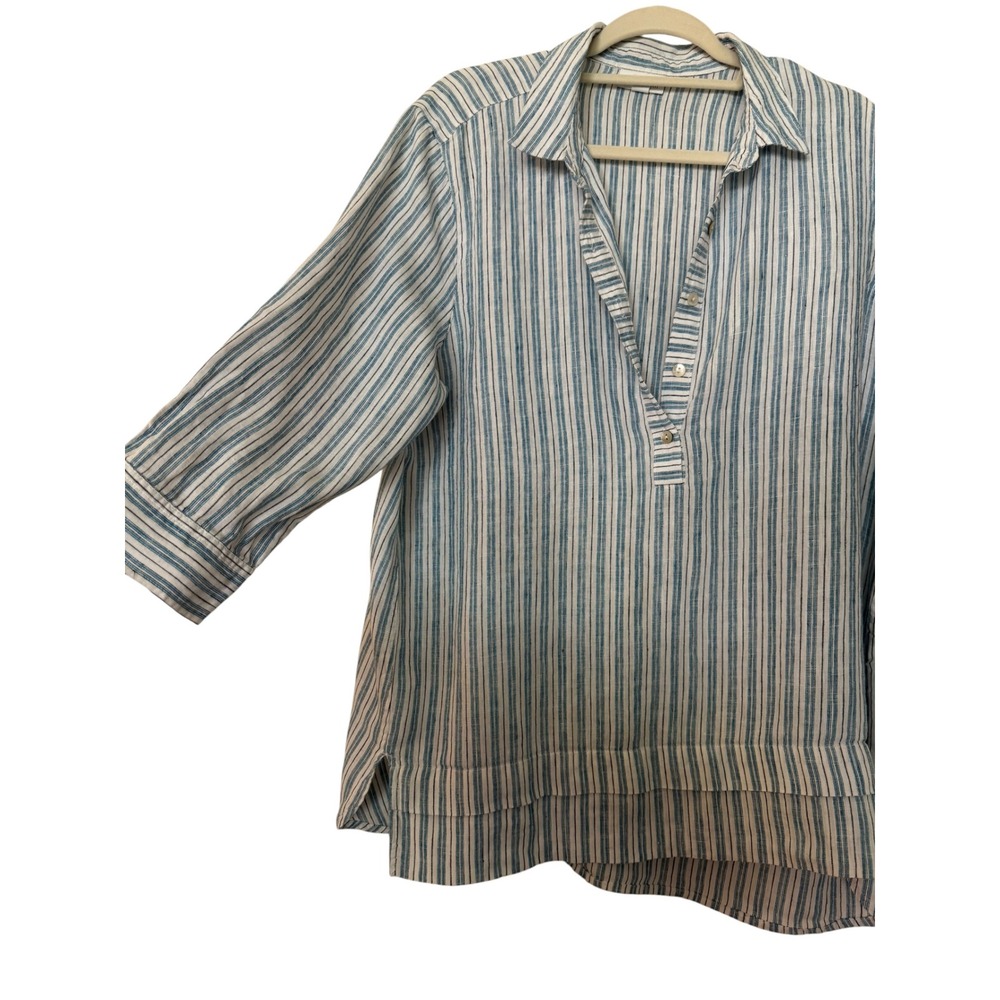 J. Jill Love Linen Stripped Quarter Button Up 100% Linen Shirt Relaxed Sz L - Picture 4 of 15